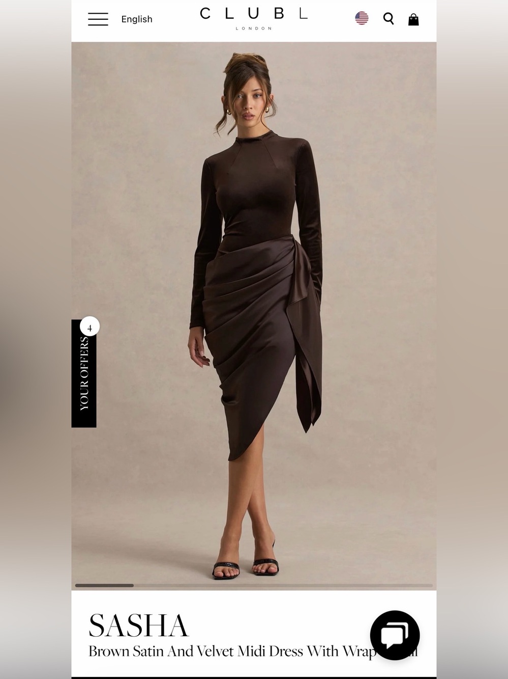 Club London Sasha Brown Satin & Velvet Midi Dress